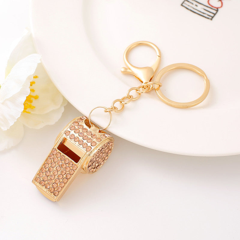 Wholesale Rhinestone Double Layer Whistle Keychain Metal Crystal Whistle Pendant